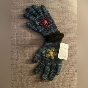 Floral Knit Gloves in green, purple and black